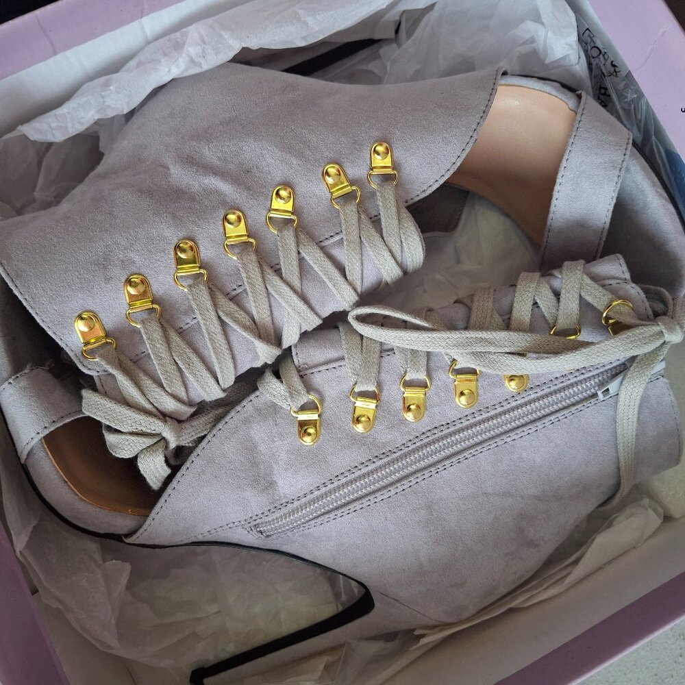 Suede Grey Lace-Up Peep Toe Stiletto Heel